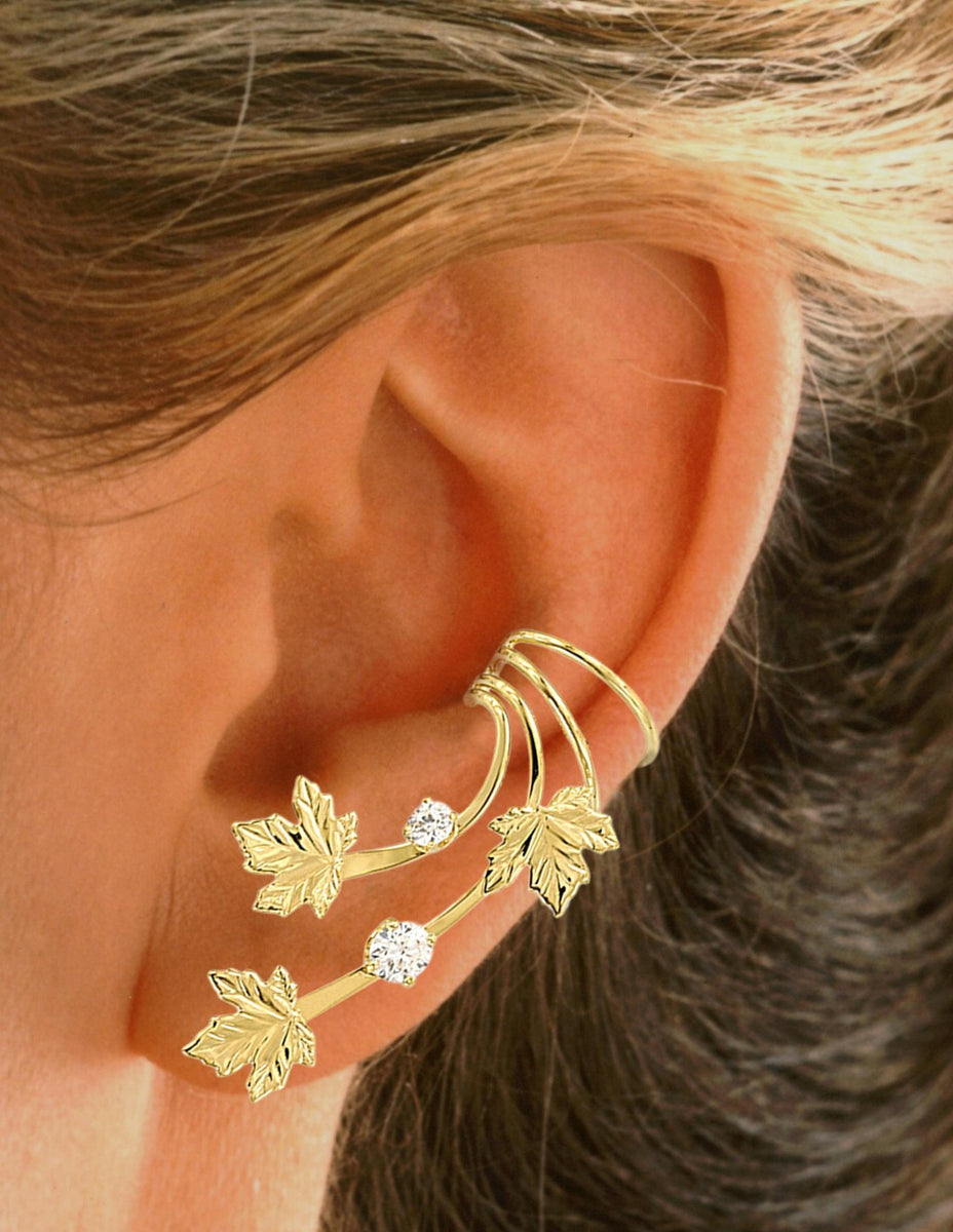 Ear Charms' Flower and Leaf Floral Wave™ Ear Cuff non