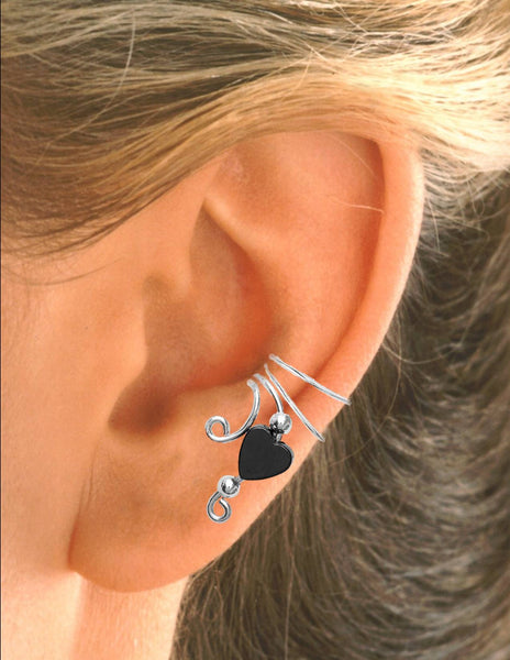 Hematite Heart Beaded Short Wave Ear Cuffs