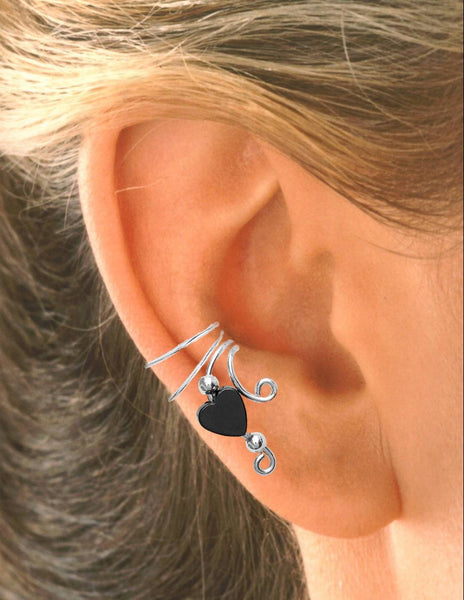 Hematite Heart Beaded Short Wave Ear Cuffs