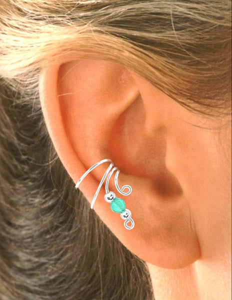 Mint Jade Beaded Short Wave Ear Cuff earrings