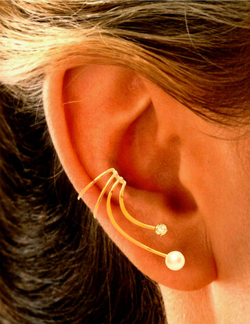 Pearl &amp; Gem Wave™ Ear Cuff Earrings
