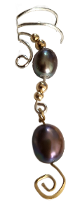 Ear Charms Peacock Pearls with golden spiral accent Ear Cuff Non-pierced Earrings