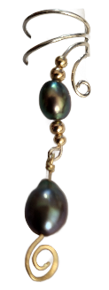 Ear Charms Peacock Pearls with golden spiral accent Ear Cuff Non-pierced Earrings
