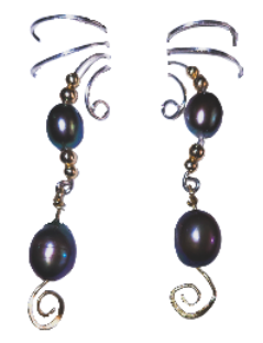 Ear Charms Peacock Pearls with golden spiral accent Ear Cuff Non-pierced Earrings