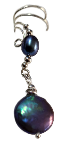 Ear Charms large Peacock Coin Pearls with Crystal accent Non-pierced Ear Cuff Earrings