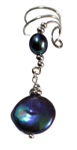 Ear Charms large Peacock Coin Pearls with Crystal accent Non-pierced Ear Cuff Earrings