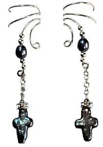 Ear Charms Peacock Pearl Cross Ear Cuff with Crystal Accent Non-pierced  Earrings