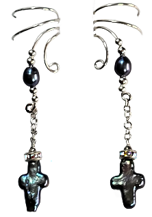 Ear Charms Peacock Pearl Cross Ear Cuff with Crystal Accent Non-pierced  Earrings