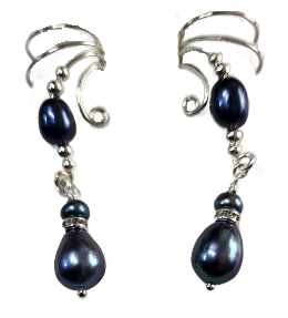 Ear Charms Peacock Pearls with Crystal Accent Non-pierced Ear Cuff Earrings