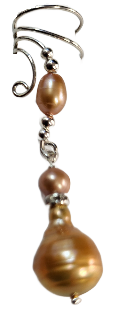 Ear Charms Golden Teardrop Pearls with Crystal Accent Non-pierced Ear Cuff Earrings