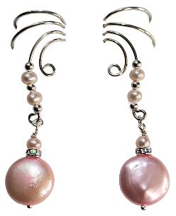 Ear Charms Pink Pearls with Crystal accent Non-pierced Ear Cuff Earrings
