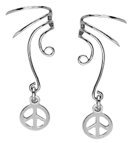 Ear Charms 'Peace Sign' Ear Cuff Non-pierced Sterling Silver Earrings