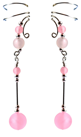 Pink Jade Wave Ear Cuff Dangles