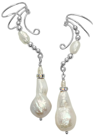 Ear Charms Baroque Teardrop Freshwater Pearl with Crystal Dangle Ear Cuff drop earrings