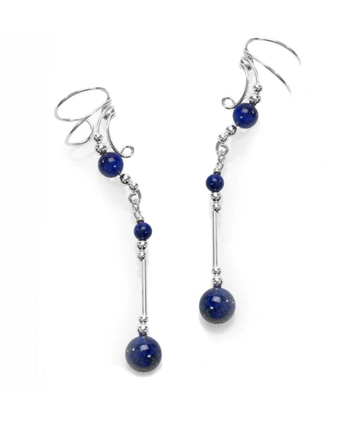 Blue Lapis non-pierced Dangle Ear Cuff earrings