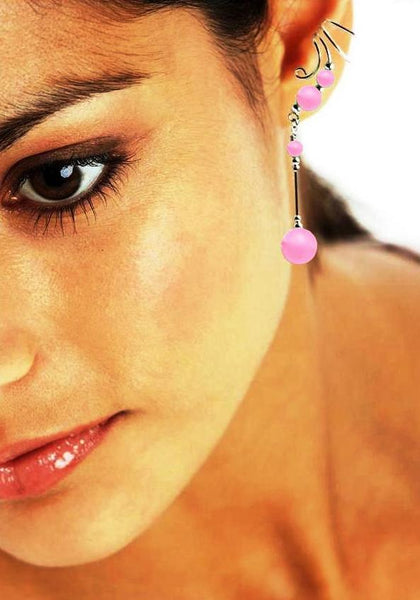 Pink Jade Wave Ear Cuff Dangles