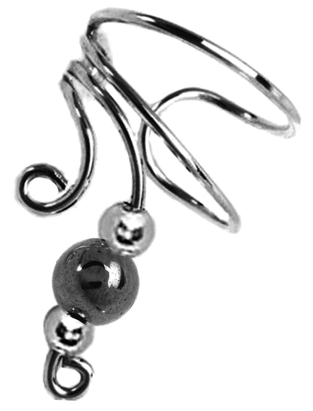 Hematite Beaded Short Wave Ear Cuff Non-pierced earrings