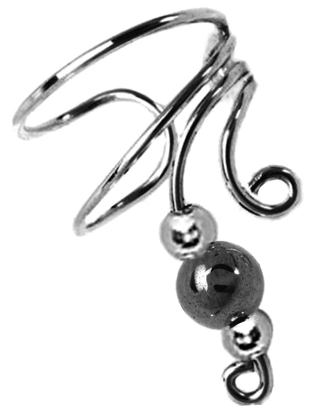 Hematite Beaded Short Wave Ear Cuff Non-pierced earrings