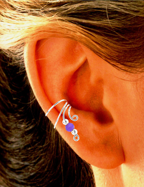 Lavender Amethyst Beaded Short Wave Ear Cuffs