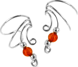 Ear Charms' Amber Beaded Short Wave sterling silver non-pierced Ear Cuff
