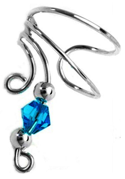 Blue Crystal Beaded Short Swirl Wave Ear Cuff