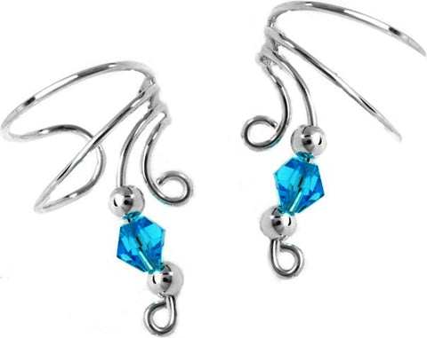 Blue Crystal Beaded Short Swirl Wave Ear Cuff