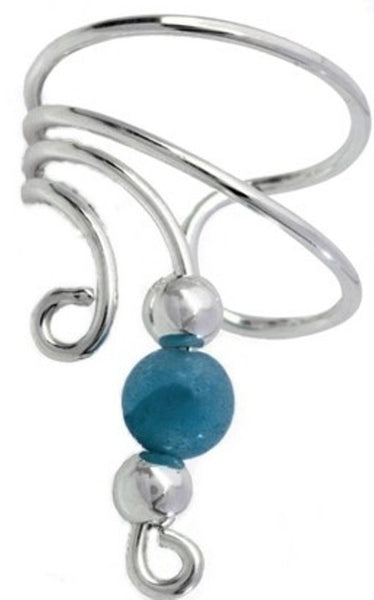 Blue Jade Beads Short Wave Ear Cuff earrings