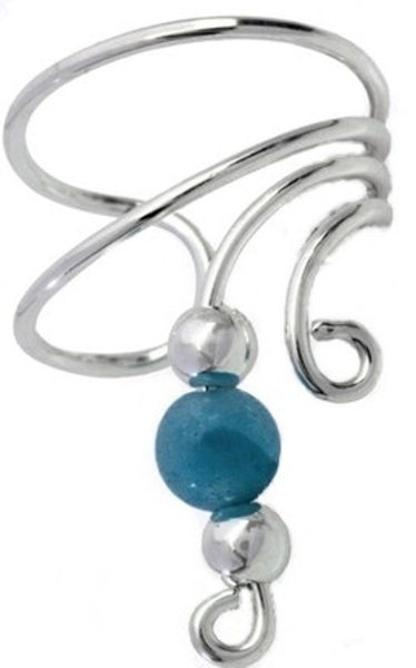 Blue Jade Beads Short Wave Ear Cuff earrings