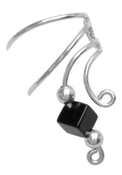 Hematite Cube Beaded Short Wave Ear Cuffs
