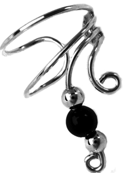 Black Onyx & Beads Short Ear Cuff