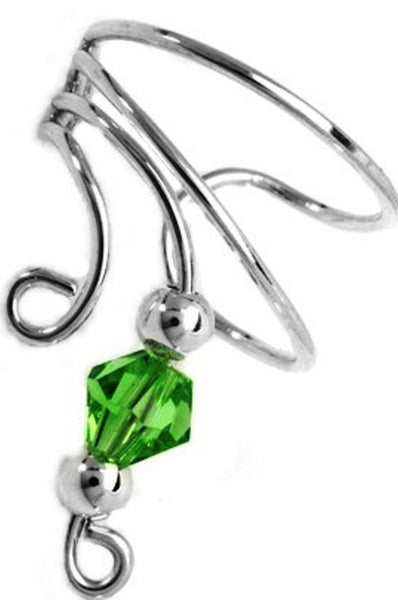 Green Crystal Beaded Short Wave Ear Cuffs