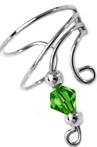 Green Crystal Beaded Short Wave Ear Cuffs