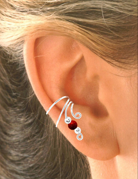 Goldstone Beaded Silver Short Wave Ear Cuff earrings
