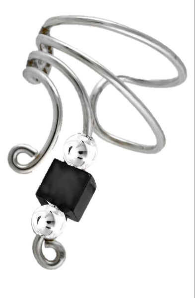 Hematite Cube Beaded Short Wave Ear Cuffs