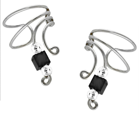 Hematite Cube Beaded Short Wave Ear Cuffs