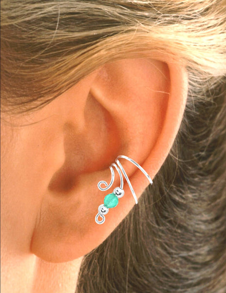 Mint Jade Beaded Short Wave Ear Cuff earrings