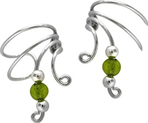 Olive Jade silver Beaded Short Wave Ear Cuff