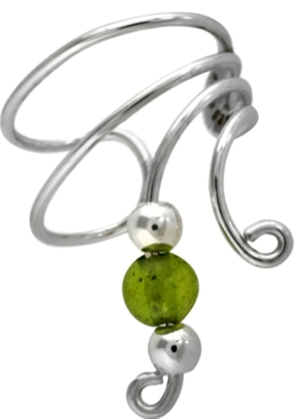 Olive Jade silver Beaded Short Wave Ear Cuff