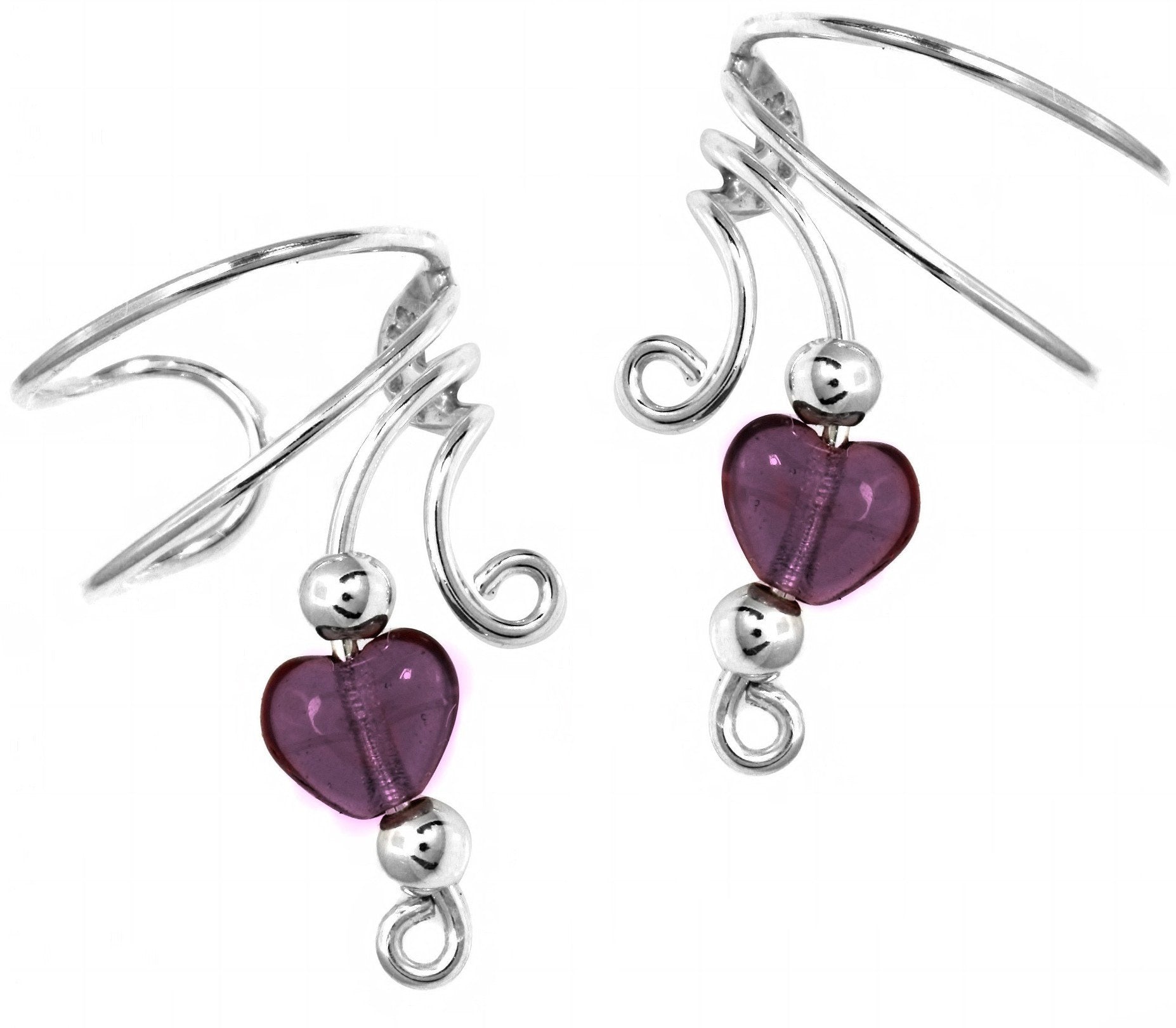 Purple Heart & Beads Short Ear Cuff