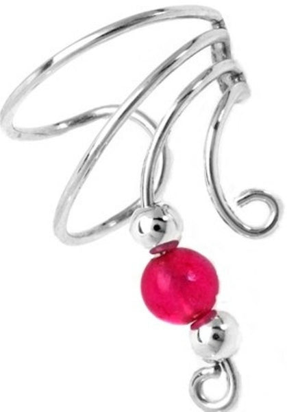 Pink Jade Beaded Short Wave Ear Cuff earring wraps