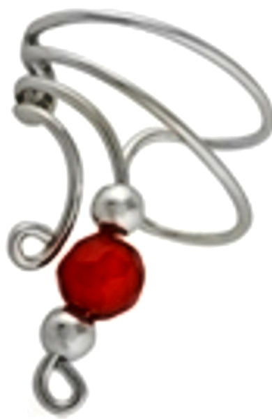 Red Jade Beaded Silver Short Wave Ear Cuff earrings