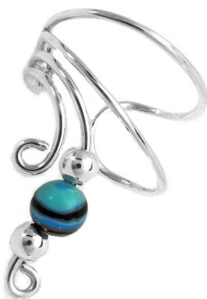 Striped Turquoise Beaded Short Swirl Wave Ear Cuff