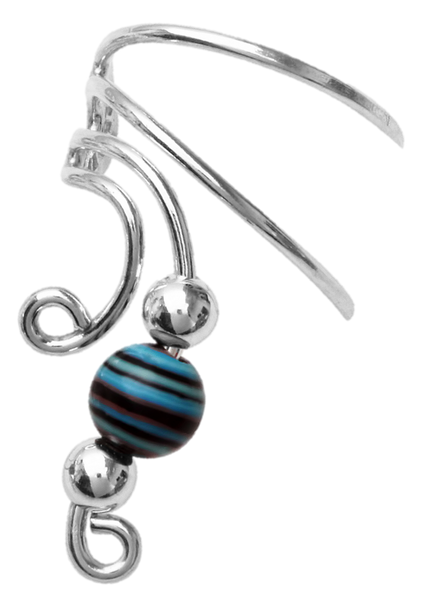 Striped Turquoise Beaded Short Swirl Wave Ear Cuff