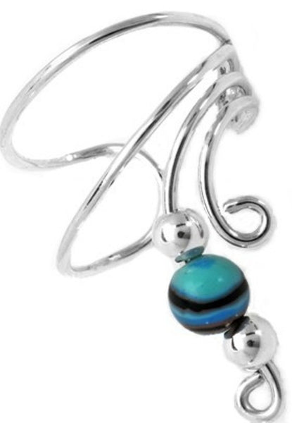 Striped Turquoise Beaded Short Swirl Wave Ear Cuff