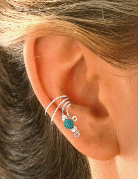 Genuine Turquoise Tube Beaded Short Wave Ear Cuff earrings