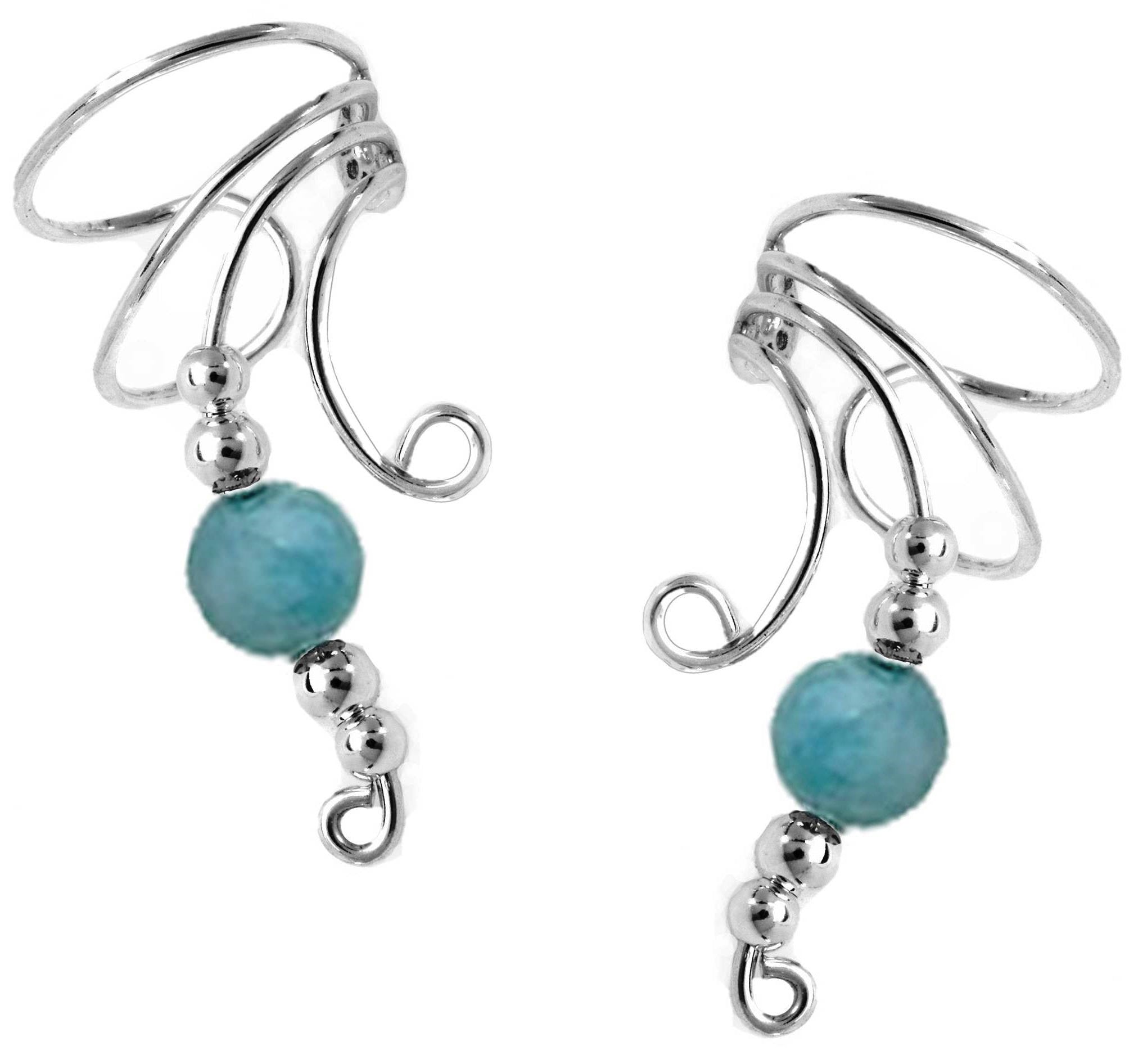 Blue Jade Long Beaded Wave Ear Cuff