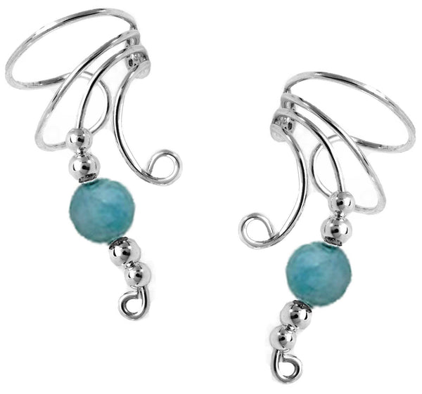 Blue Jade Long Beaded Wave Ear Cuff
