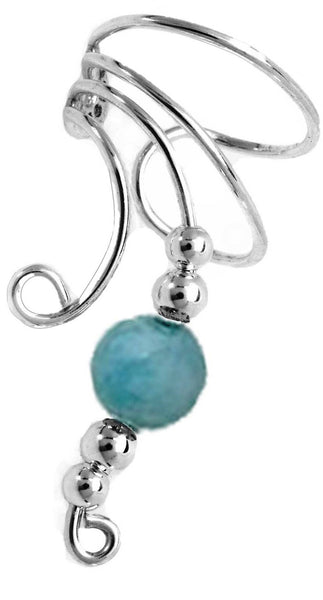 Blue Jade Long Beaded Wave Ear Cuff