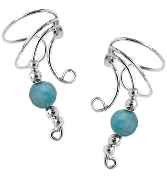 Blue Jade Long Beaded Wave Ear Cuff