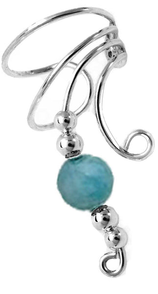 Blue Jade Long Beaded Wave Ear Cuff